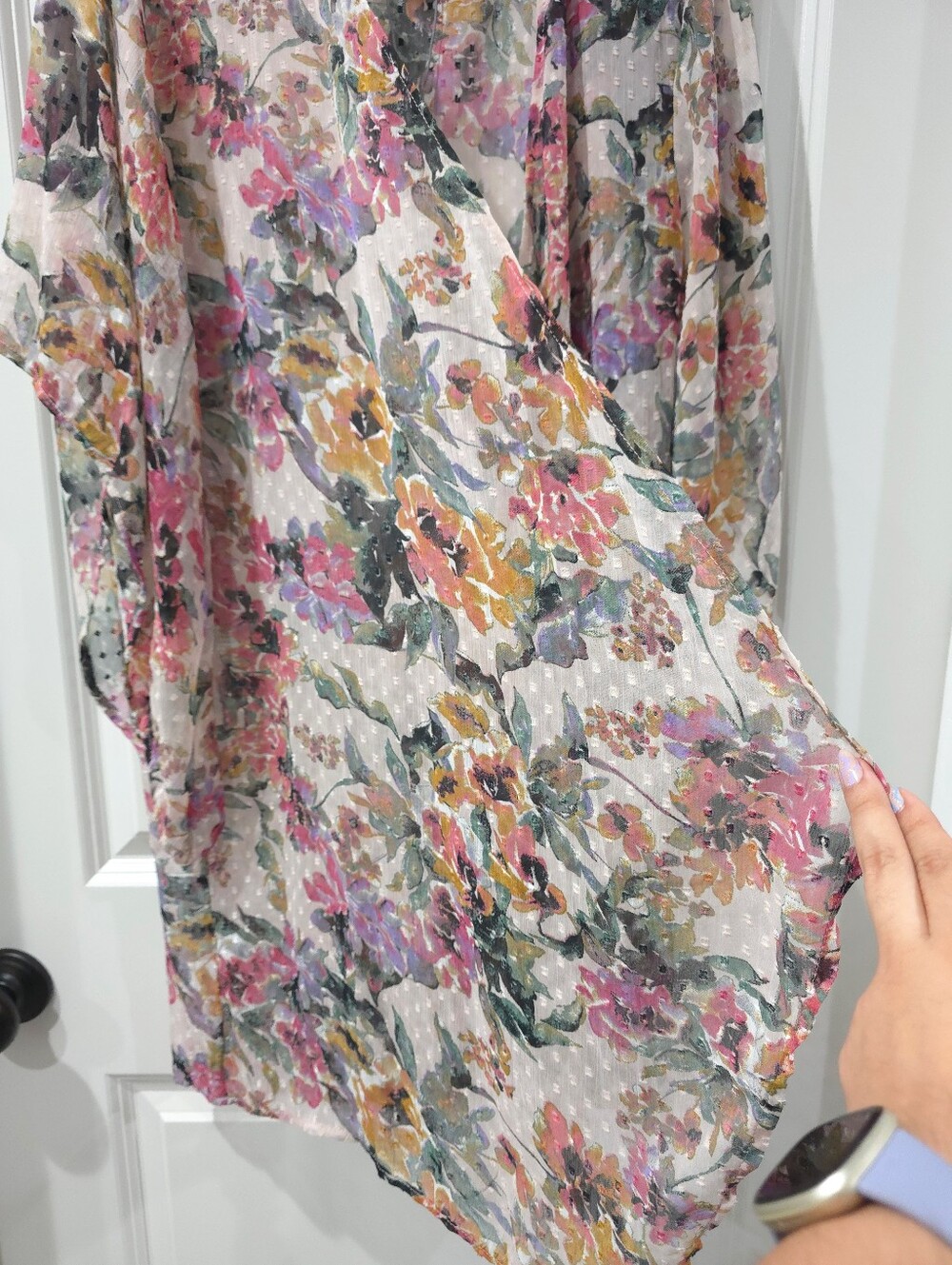 VINCE CAMUTO Floral Swiss Dot Kimono | Boho Resort Cover-Up Summer Romantic, OS - Picture 7 of 12